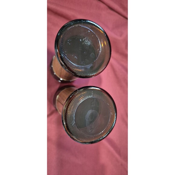 2 Vintage Siesta Ware MCM Amber With Wood Trim Glasses Tiki Bar Brown Gold Tone - Picture 6 of 6